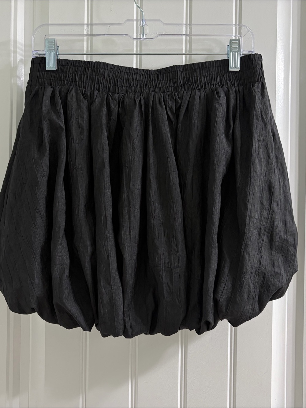 Pinch Bubble Hem Mini Skirt Black Soft Crinkle Tafetta Pockets M Coquette Retro - Picture 3 of 9